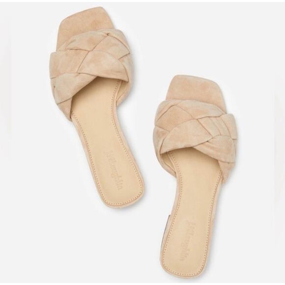 J.McLaughlin Hannah Suede Sandals 8.5 Cream Braided Slide Leather Sole - Picture 1 of 9